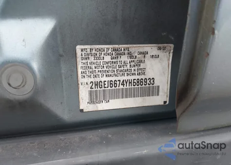 2000 Honda Civic Lx from USA, damaged, VIN 2HGEJ6674YH586933